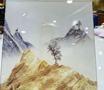 Mountain landscape decorative glass sample