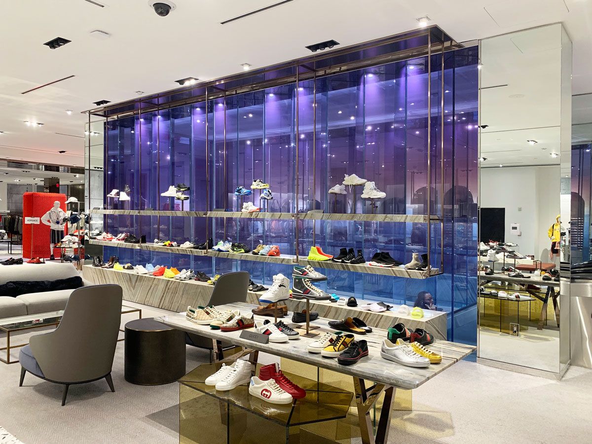 Blue gradient decorative glass in a luxury retail environment