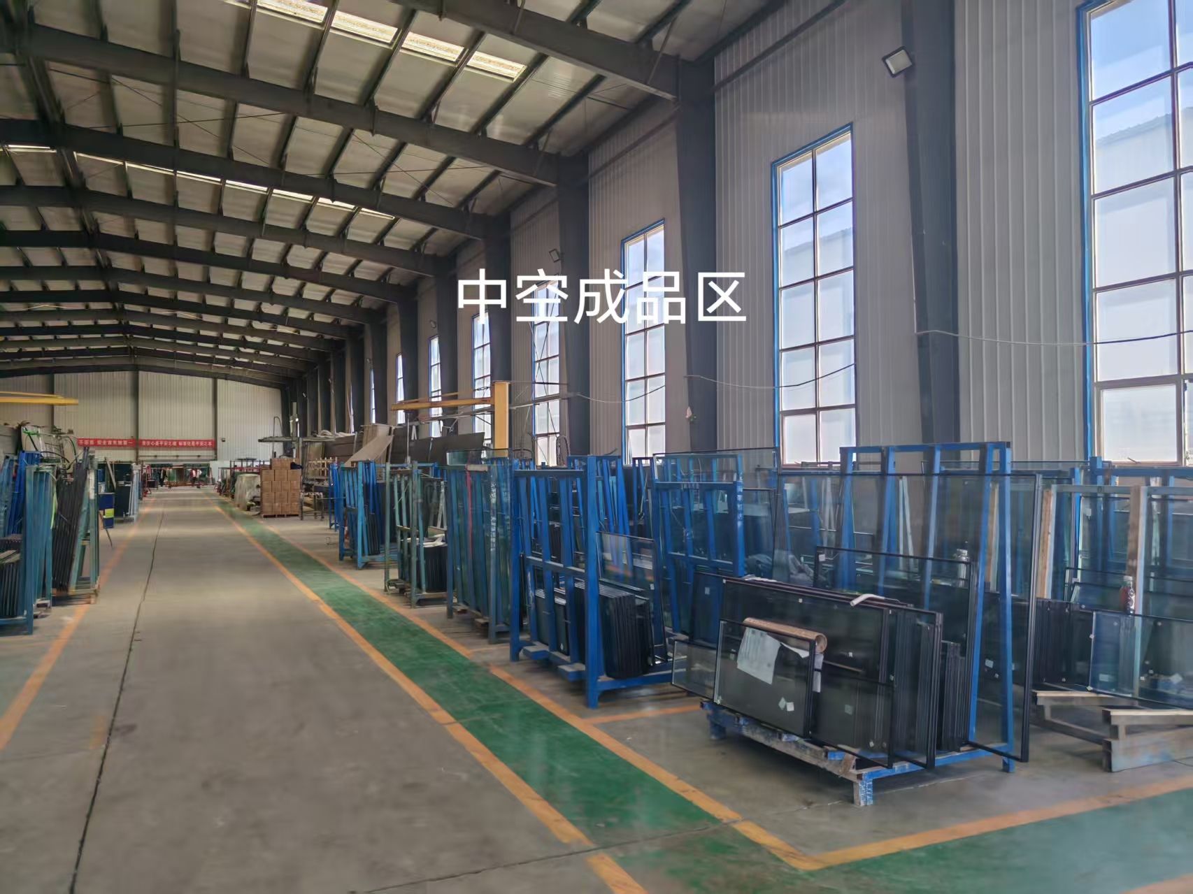 Finished insulated glass units stored in the production area