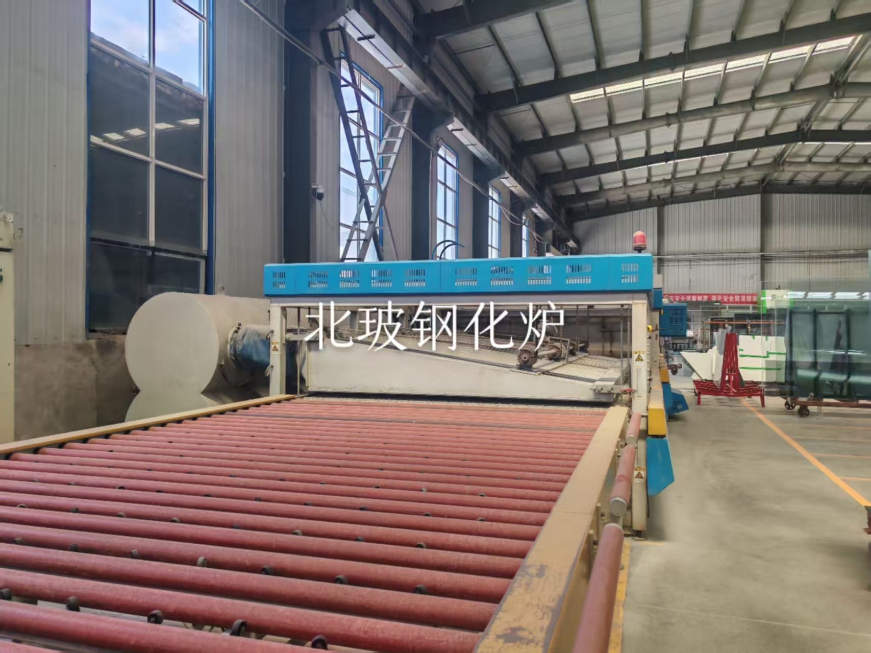 Close view of glass tempering furnace equipment