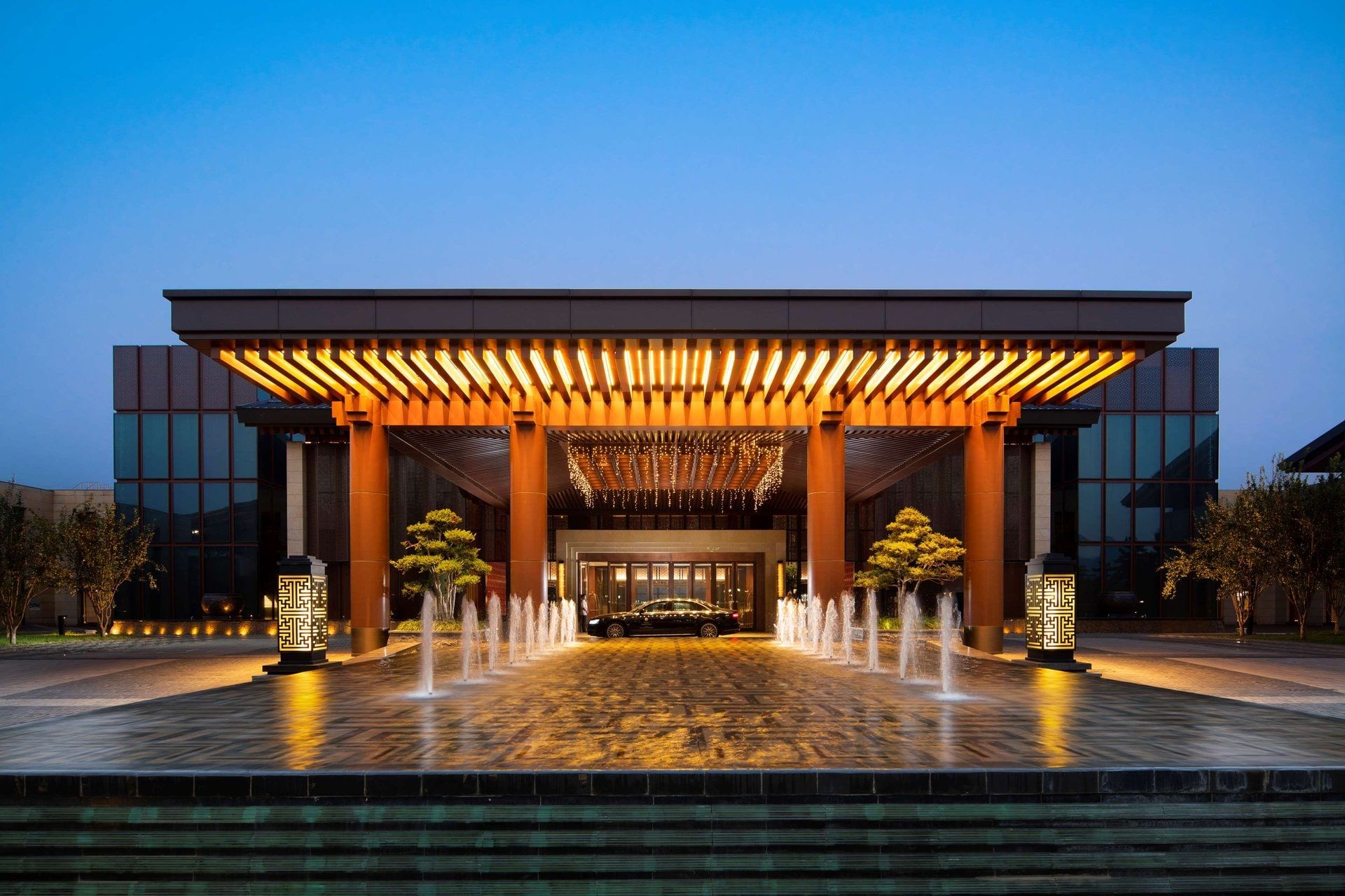 Main entrance of Yanqi Hotel managed by Kempinski in Beijing